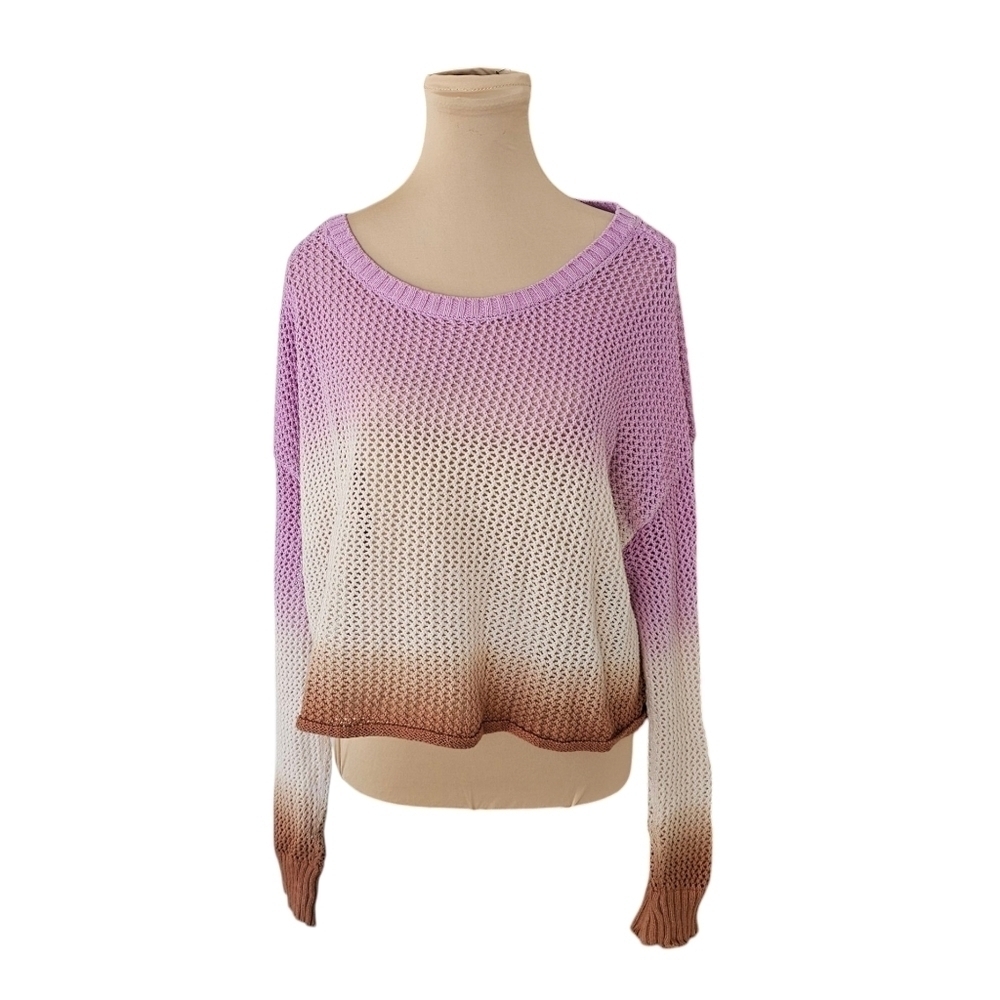Offline by Aerie Pink/Purple Cream Brown Ombre Knit Cropped Long Sleeve Sz M